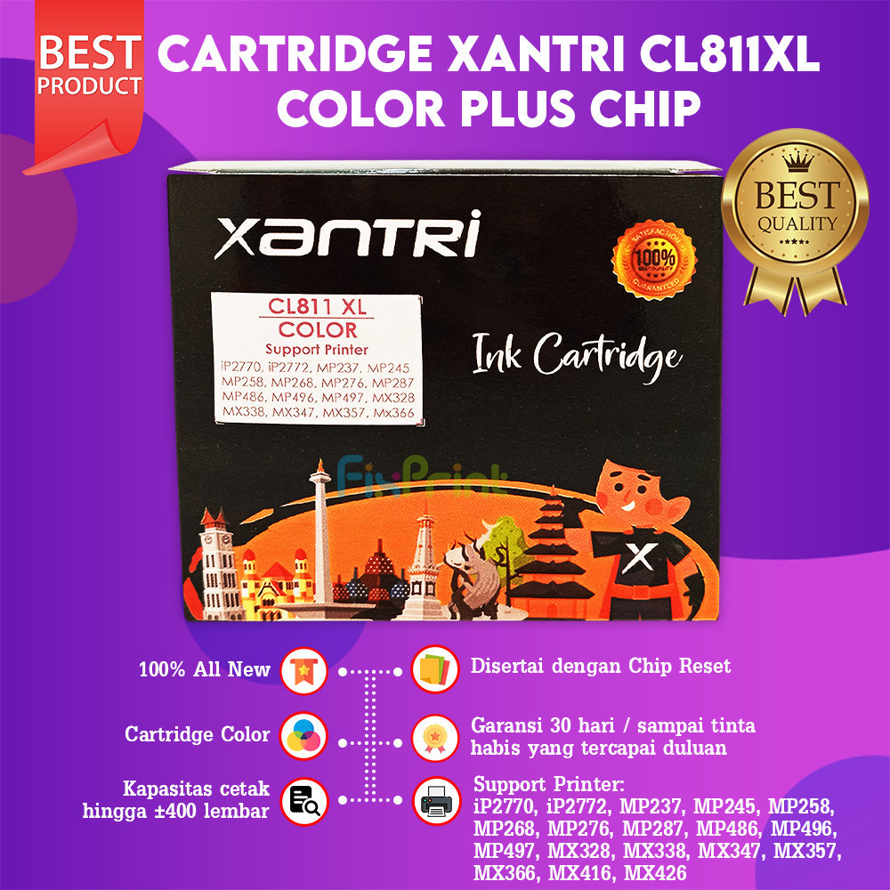 FixPrint Xantri Catridge Bundling CL811 Color & PG810 Black, MP287 iP2770 MP497 MP258
