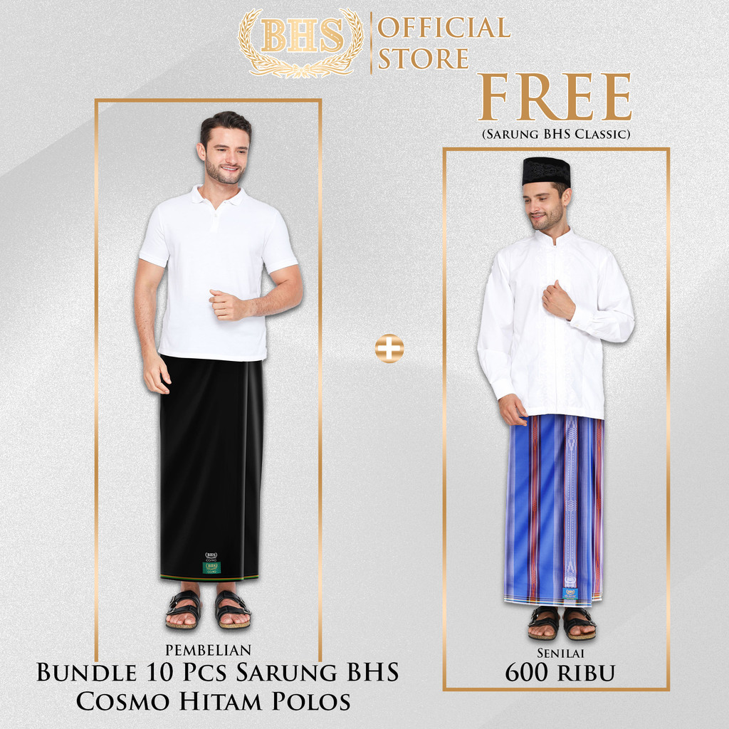 ( FREE Sarung BHS Classic ) Bundle 10 Pcs Sarung BHS Cosmo Hitam Polos