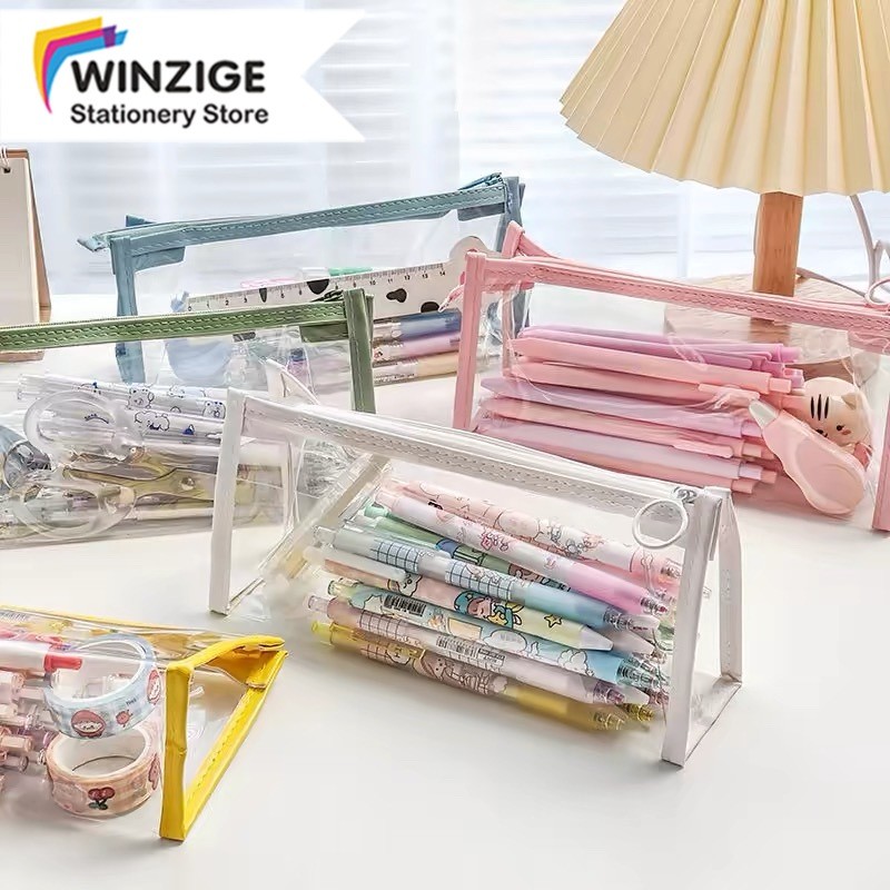 

Winzige kotak pensil transparan aesthetic pencil case large tempat pensil korean pen pouch lucu stationery organizer Kapasitas besar Morandi