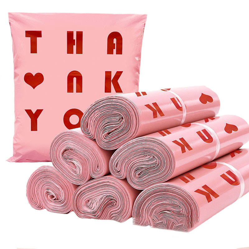 

50Pcs/pack Plastic Mailing Bags THANK YOU Heart Pattern Envelope Courier Bag PE Waterproof Thicken Express Postal Packaging Bags