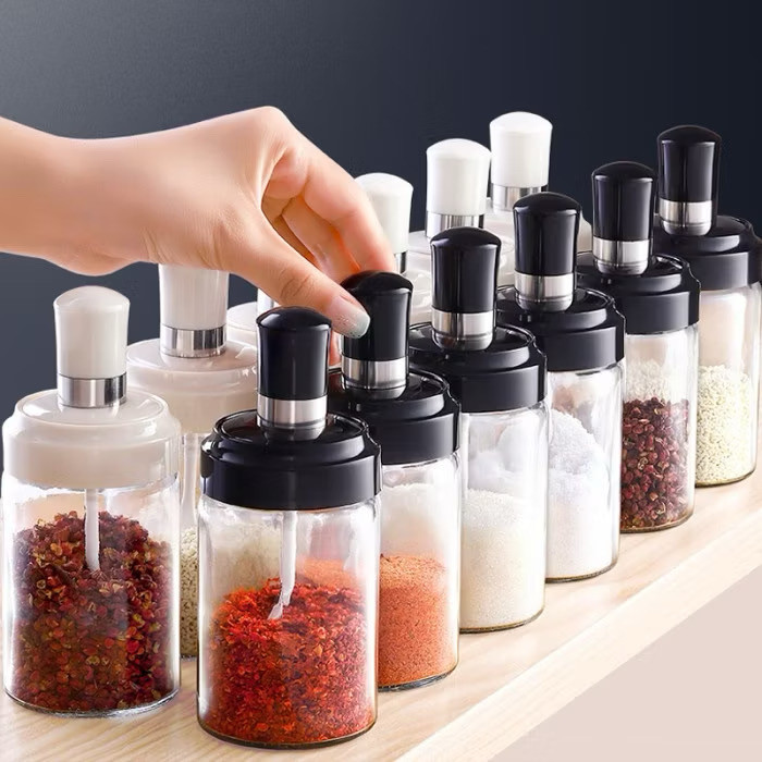 MINIHOME - KABU Tempat Bumbu Dapur Kedap Udara Botol Kaca Bumbu Toples Bumbu Alat Dapur Tempat Penyi