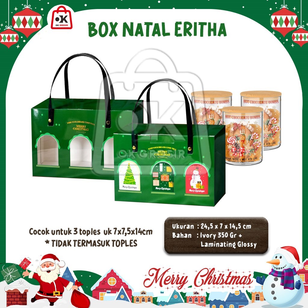 

Box Kado Natal ERITHA untuk 3 Toples 7x7,5x14cm Kue Kering Natal Christmas Gift Box (1 pcs)
