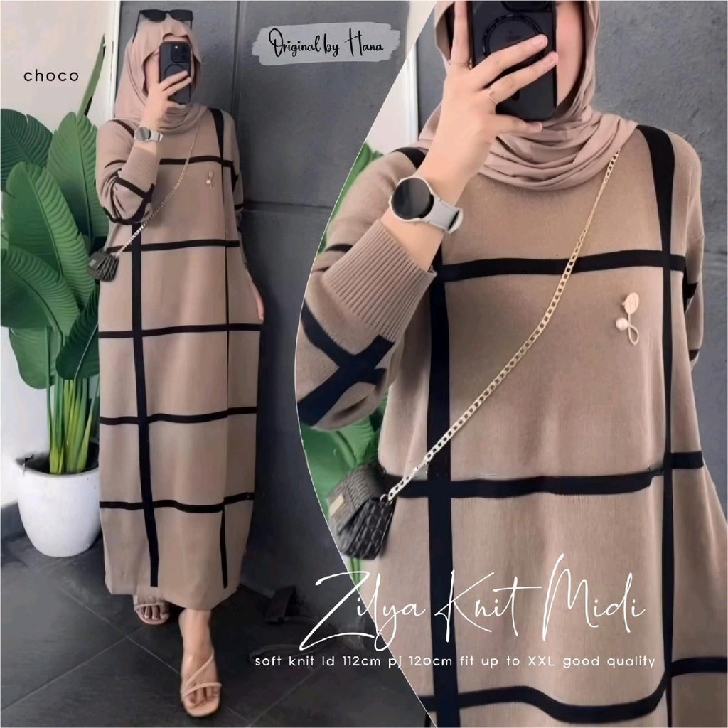 Ready Stok Siap Kirim• Zilya Knit Midi • Hana • Tunik Rajut Knitt Import Premium Lembut Santai Wanit