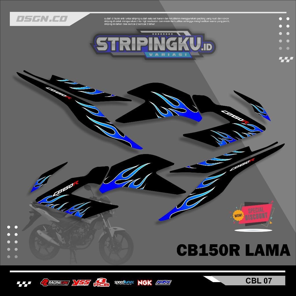 Striping Variasi CB150R Old 2014 / Sticker honda CB150R Lama motif api kode 07
