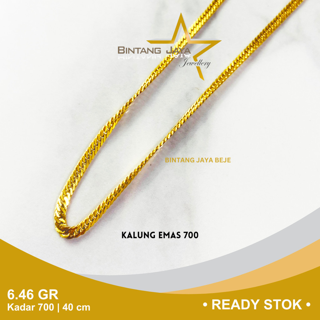 Kalung Emas Kadar 700 16K Panjang 40 CM Berat 6.46 gr gram Model Rantai Gosok Papan Kait S Kalung Pe