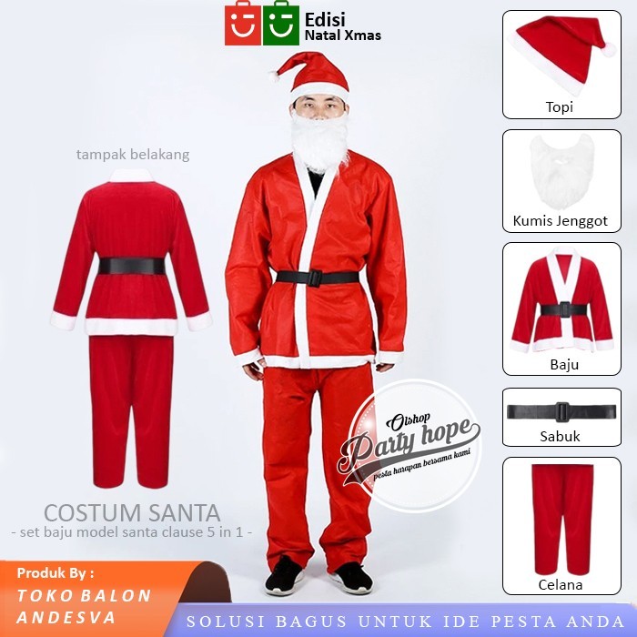 

Baju Natal Santa / Set Costum Santa Claus / Costum Natal Santa Claus / Baju Sinterklas Kostum Sinterklas Santa Claus / Kostum Santa Lengkap Topi Jenggot Belt Celana Baju Santa Claus