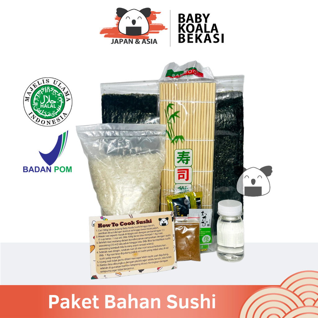 PAKET BAHAN SUSHI LENGKAP 10 Porsi Halal │ Beras Japonica, Nori, Bambu Mat, Shoyu, Sushi Seasoning -