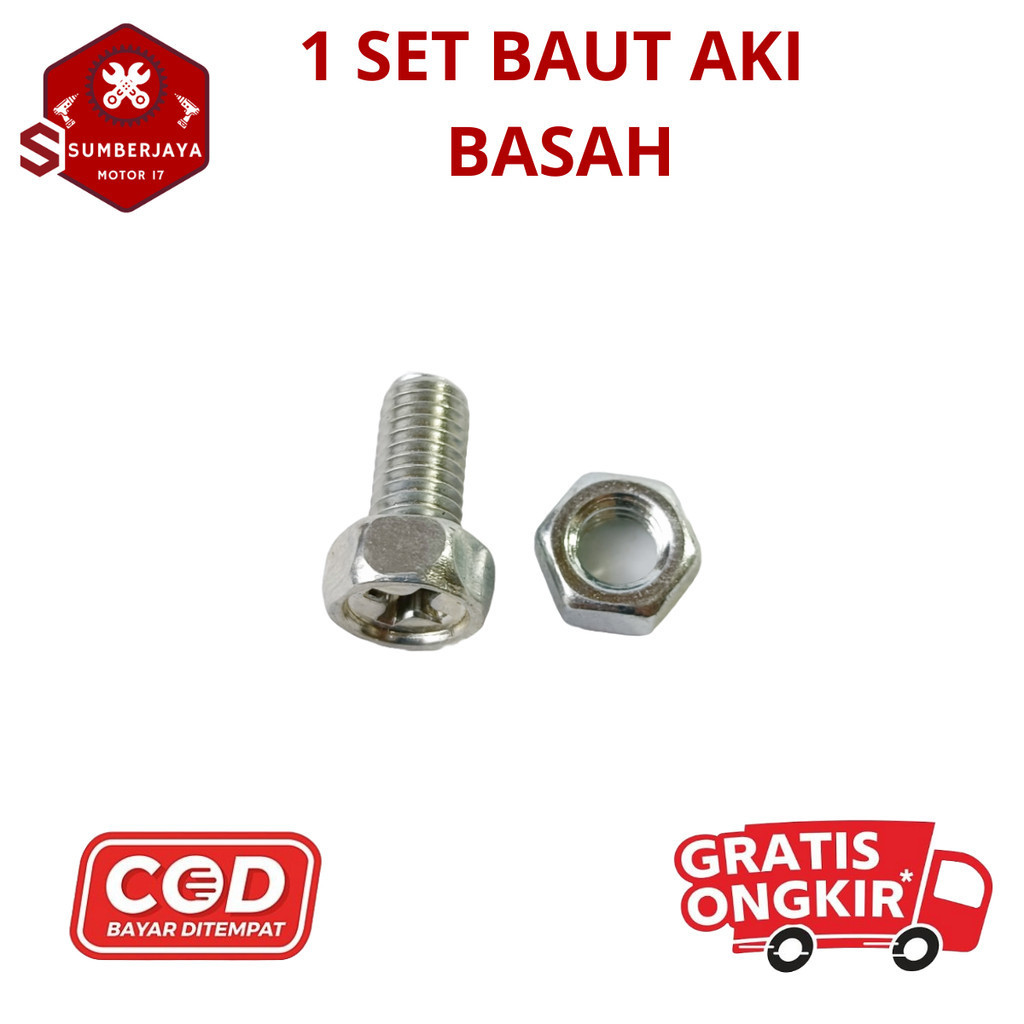 Original Baut Aki Basah Plus Mur Bulat / Baut Accu Basah Universal Buat Segala Motor untuk motor