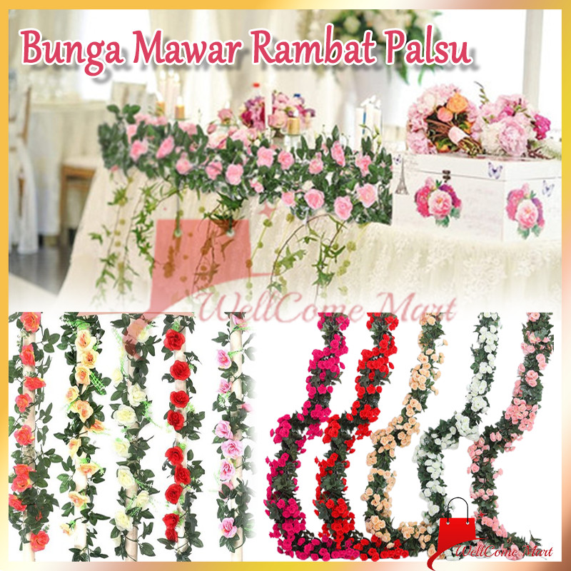 2.3 Meter Bunga Rambat Mawar /Bunga Rambat Hias Plastik Artificial  /Bunga Mawar Juntai Plastik /Bun