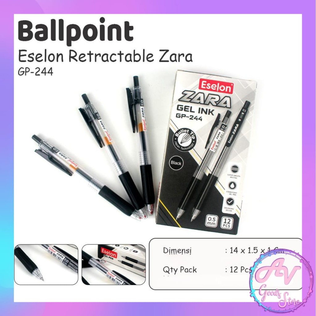 

1Pcs Ballpoint Cetek 0.5mm Zara ES GP244 / 1Buah Pulpen Gel 0.5mm Office