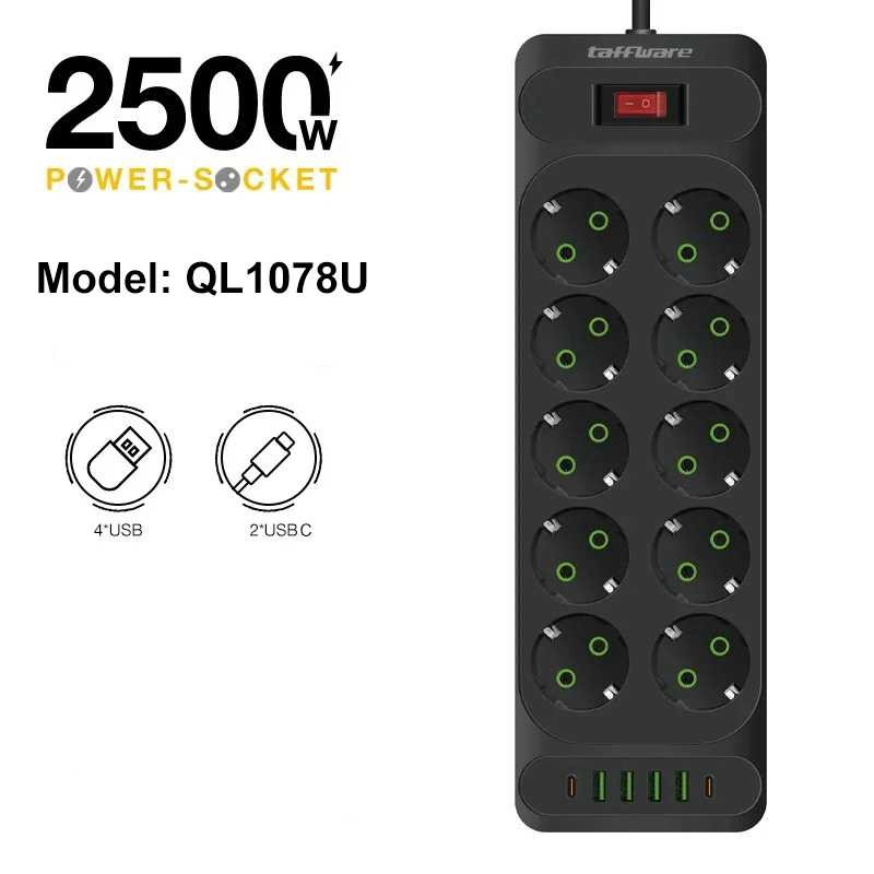 2M Stop Kontak USB Type C EU Plug 10A 110-250V 2500W 2 Meter  1.8M QL-1077U / QL-1078U Taffware Colo
