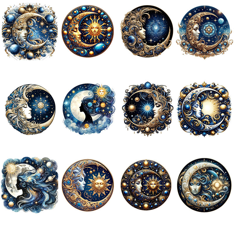 

12pcs Mystical Moons UV DTF Cup Wrap Transfer Sticker Glass Coffee Mugs Greeting Cards Decal Gift Packaging Party Decoration