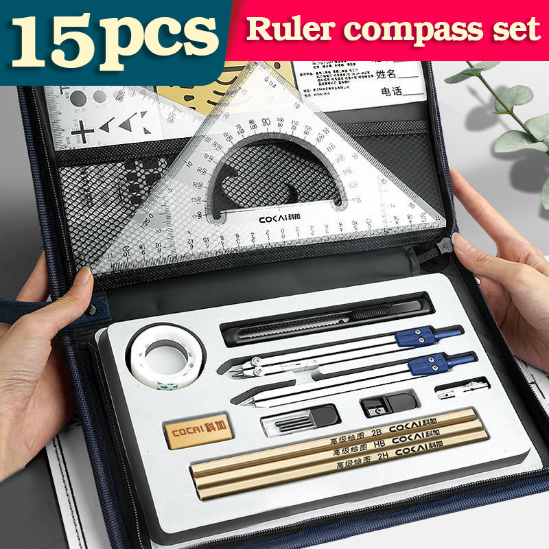 

15 In1 Compass Ruler Math Geometry Plate Stationery Set Students Professional Civil Mechanical Engineering Drawing Accessori