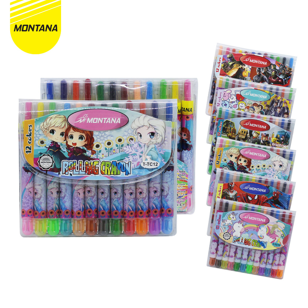 

MONTANA Rolling Crayon 12 Warna Krayon Putar Smooth Rich Color Alat Mewarnai T-TC12 Mini