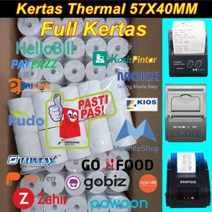 

best -Kertas Thermal 57 X 40 / 57x40 / 58 x 40 / 58x40 mm per 100 Roll Polos