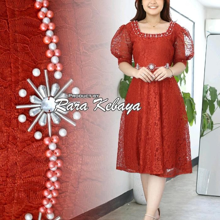 NEW -Dress brokat LIDYA full payet || Gaun pesta natal super mewah tangan Pendek || dress kondangan 