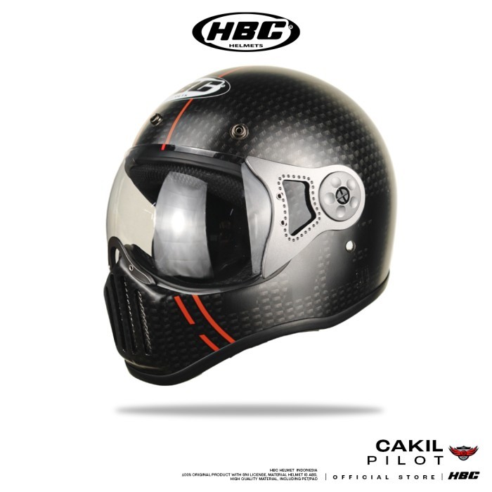 Terlaris -Helm HBC Cakil Pilot MOTIF CARBON - BLACK RED DOFF