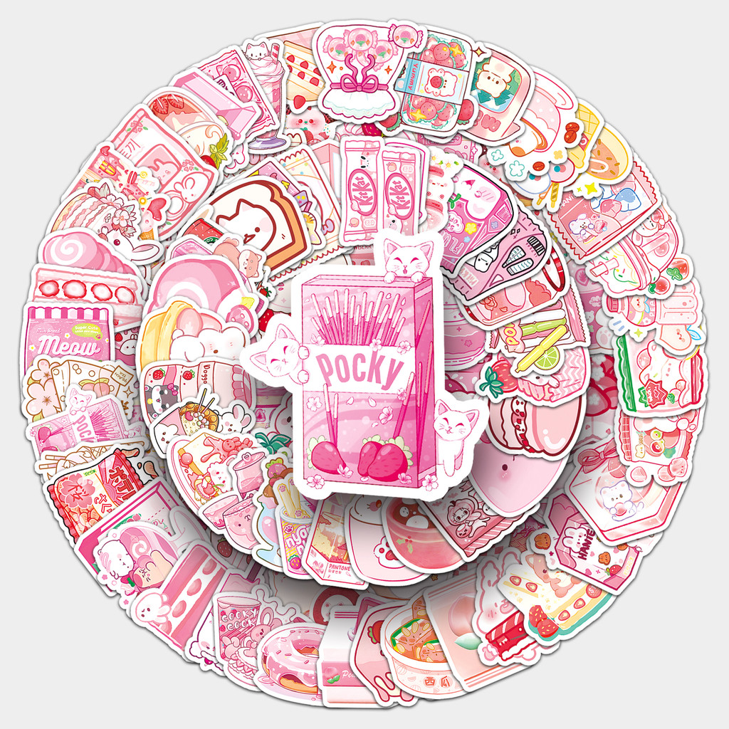 

103Pcs Cartoon Cute Pink Food Waterproof Sticker Skateboarding Snowboard Retro Vinyl Sticker