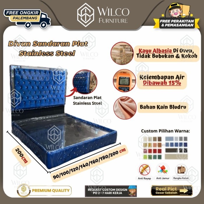 Divan Sandaran Plat Stainless Steel | Divan Sandaran Plat Kaca Custom | Divan Sandaran Plat Bludru L