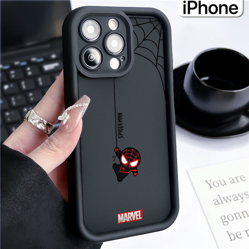 Unik Spider-Man Couple Silicone Case iPhone 15 13 11 12 14 Pro Max XR X Xs Soft Polos Hitam TPU Teba