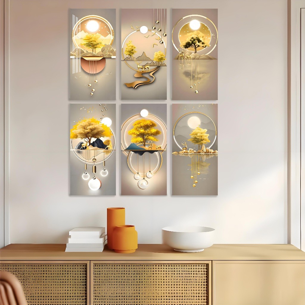 Lukisan Dinding Pohon Emas Lanskap Cetak HD Dekorasi Ruang Tamu Kamar Hotel