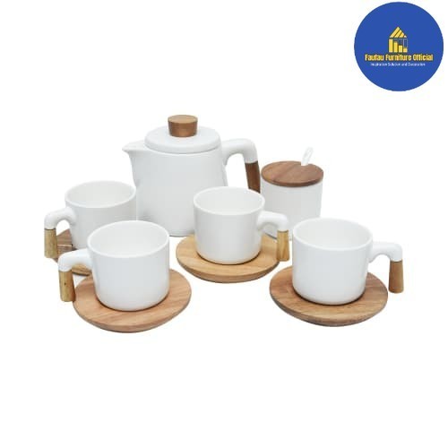 BEST QUALITY Set Perlengkapan Minum Teh/Kopi Lengkap Teko,Gelas, Tatakan dan Sendok