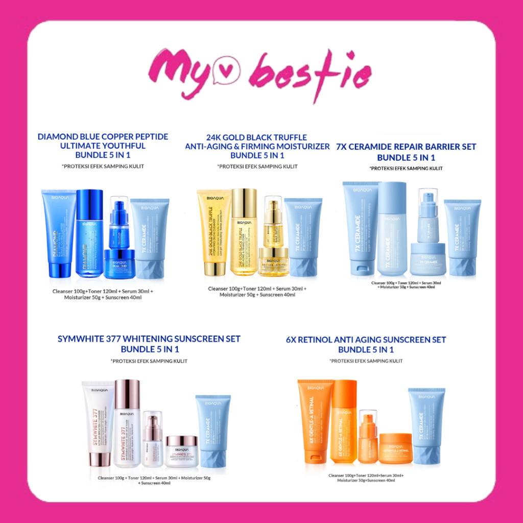 [My Bestie Choice] BIOAQUA 5pcs Skincare Set with Cleanser Toner Serum Cream Sunscreen + Free Gift |