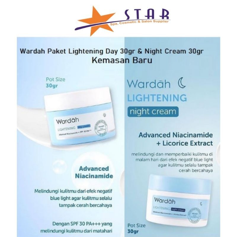 Wardah Lightening Day/Night Cream 30gr | Pelembab Wajah/Krim Siang/Krim Malam/Pelembap
