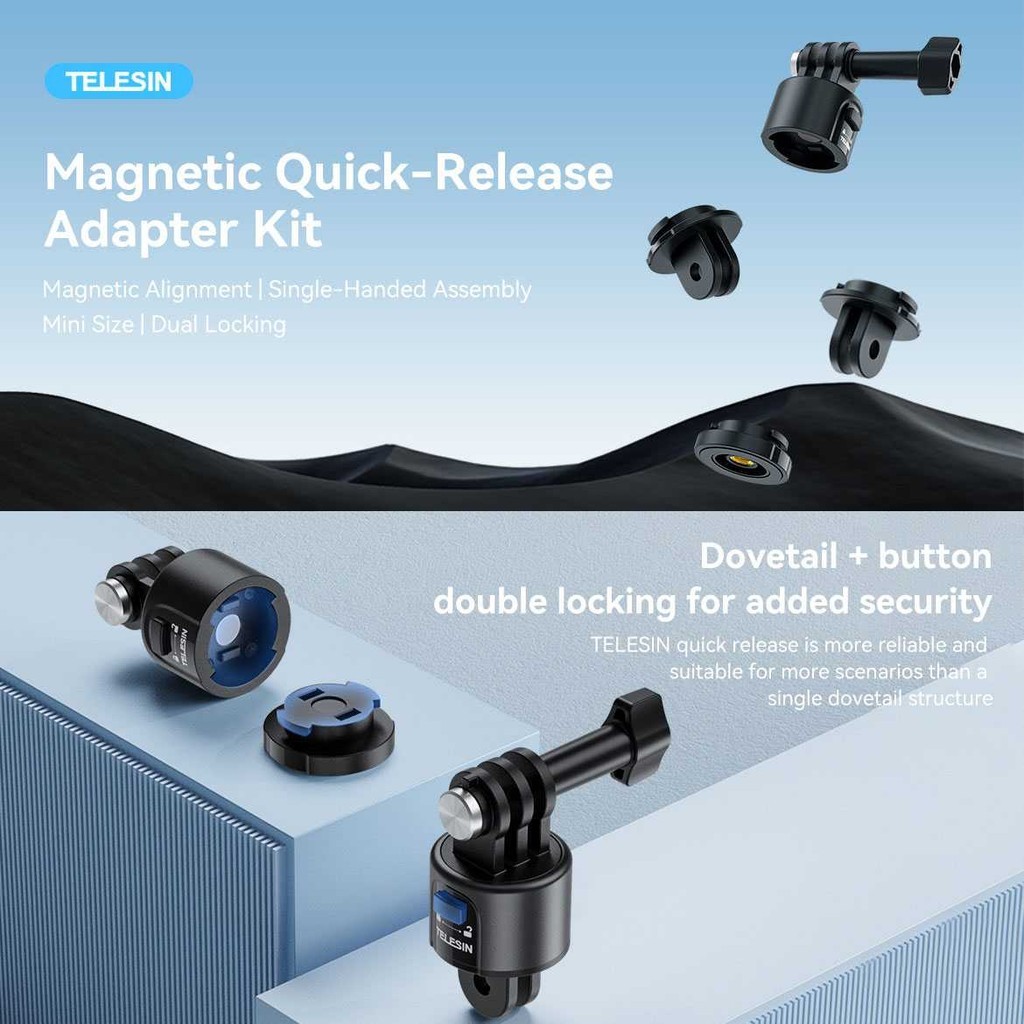 Diastore2 TELESIN Adapter Magnetic Quick Release 3 Prong to 2 Prong 1/4 Thread - CQM-001