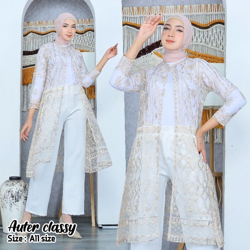 Civika LONG AUTER BURKAT TULE MOTIF ETNIK CARDIGAN BAJU WANITA Terlaris