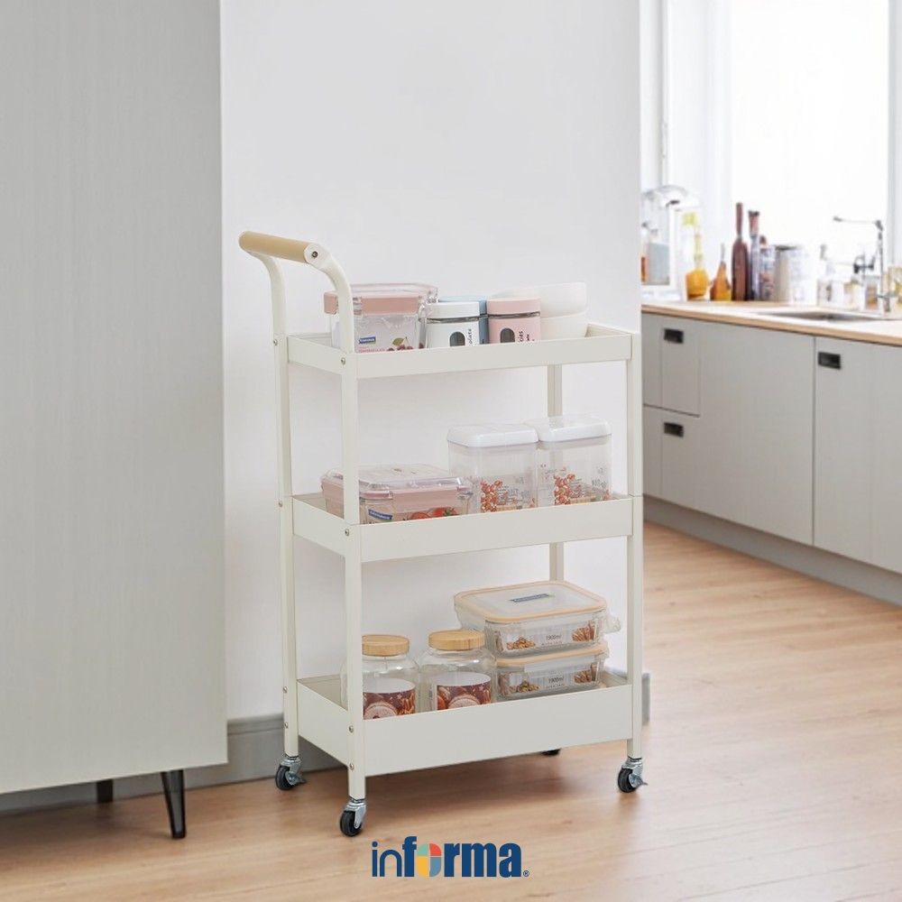 Informa Zerone Rak Troli Dapur 3 Tingkat - Putih/Gold Tempat Penyimpanan Multifungsi Storage Trolley