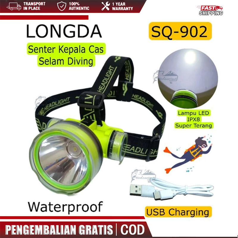 [Rintisanlaut] SQ-902 Senter Kepala Selam Diving Cahaya Putih Dimmer Mitsuyama Senter Kepala Selam D