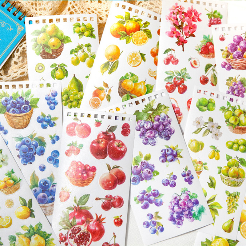 

Mr. Paper, PET Harvest Season Series Fruit Theme Die-cut Sticker Book Single, Student Handbook Stickers