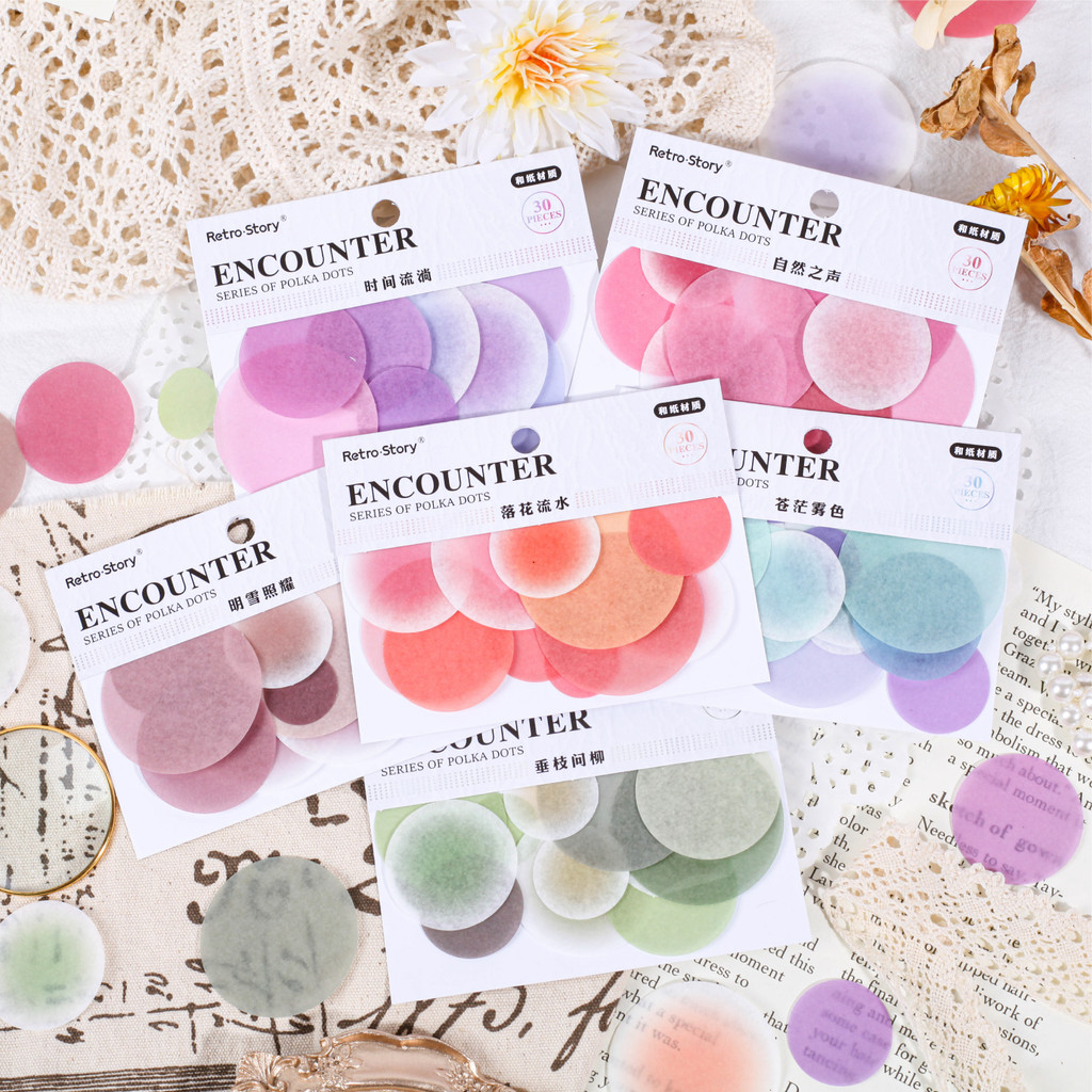 

30 Sheets Watercolor Dot Adhesive Stickers Pack Labels Decoration for Diary Album Planner Scrapbook Notebook Journaling Supplies