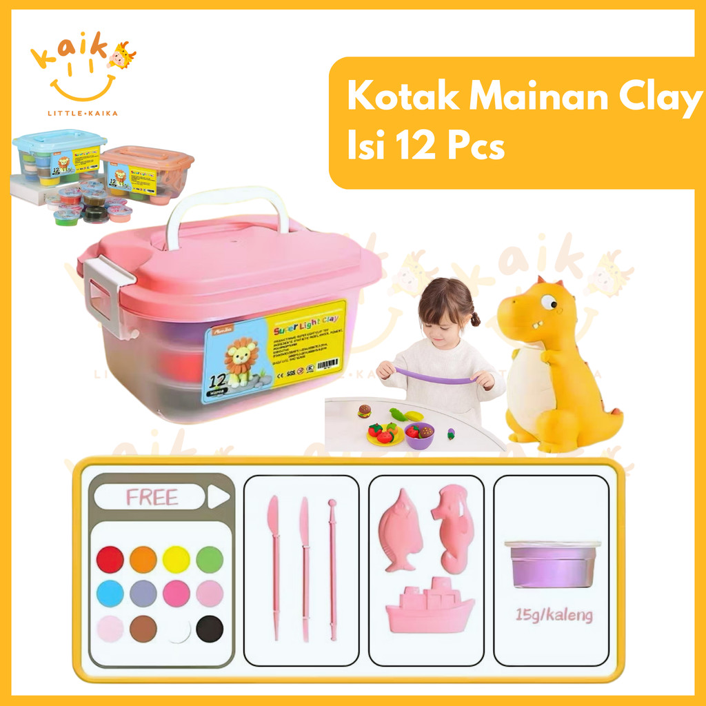 LITTLE KAIKA | MA77 Kotak Mainan Clay Isi 12 Pcs Clay Warna Warni Mainan Edukasi Anak Hadiah Anak Fr