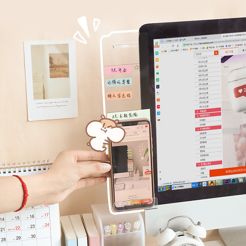 

Bview Art Computer Monitor Work Memo Sticky Label Board Office Desk Screen Bezel Monitor Side Transparent Edge Clip
