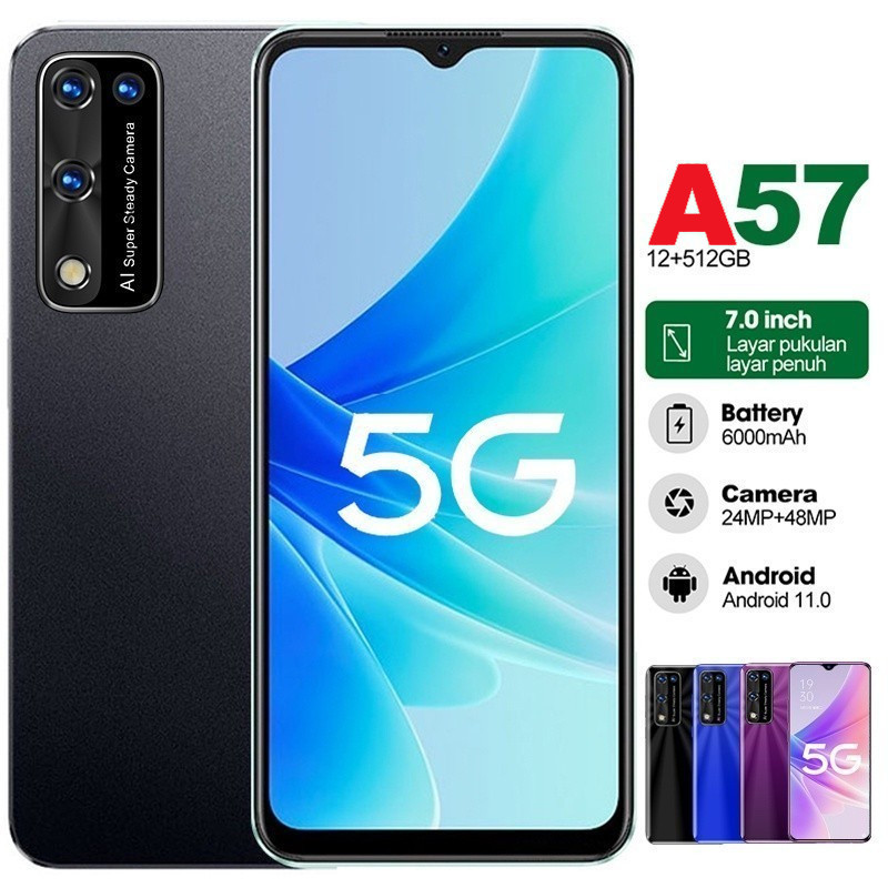 Freedom】HP OPP0 A57 RAM 12 256GB Layar 7 inch Smartphone 5G WiFi Android 4G Handphone terbaru 2023 2