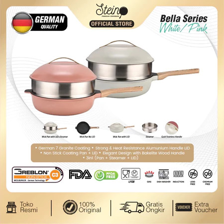 Steincookware Wok Steamer Bella Series 28cm With LID | Panci Kukus Granite