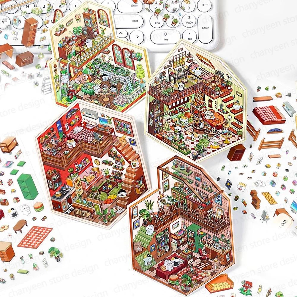 

2.5D DIY Cartoon Landscape Sticker House Theme Pocket Cabin Scene Game Stickers Christmas Gift for Kid Child