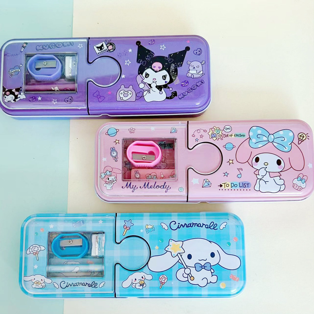 

( OTH1251 ) Kotak tempat pensil pencil case anak perempuan FREE pensil penghapus rautan penggaris - sanrio melody kuromi cinnamoroll - pink merah muda purple ungu blue biru