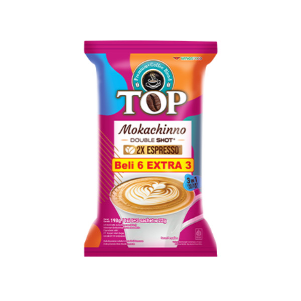 

Top Coffee Kopi Mokachinno Double Shot Isi 6 + 3 Sachet x 22 gr