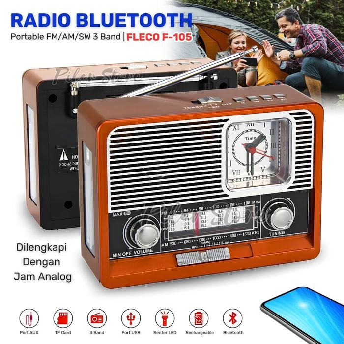 TERLARIS Radio Speaker Jam Senter AUX Fleco F-105 Woofer Cas/Radio Speaker Cas Portable FM/AM/SW/TF 