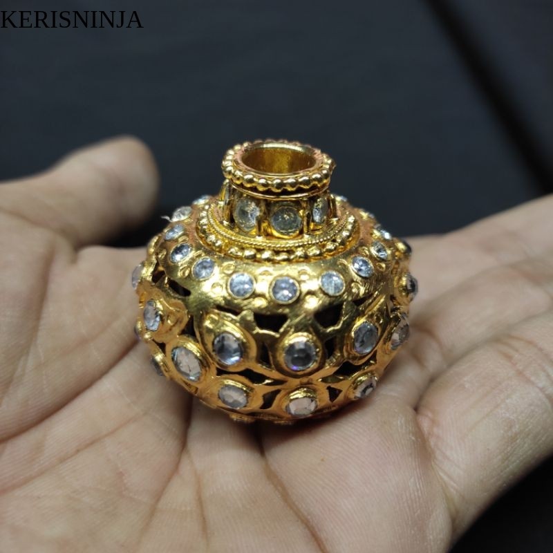 Set Mendak Selut Keris Bahan Tembaga Full Sepuh Emas Hias Batu Yakut Garap Alusan NJ15