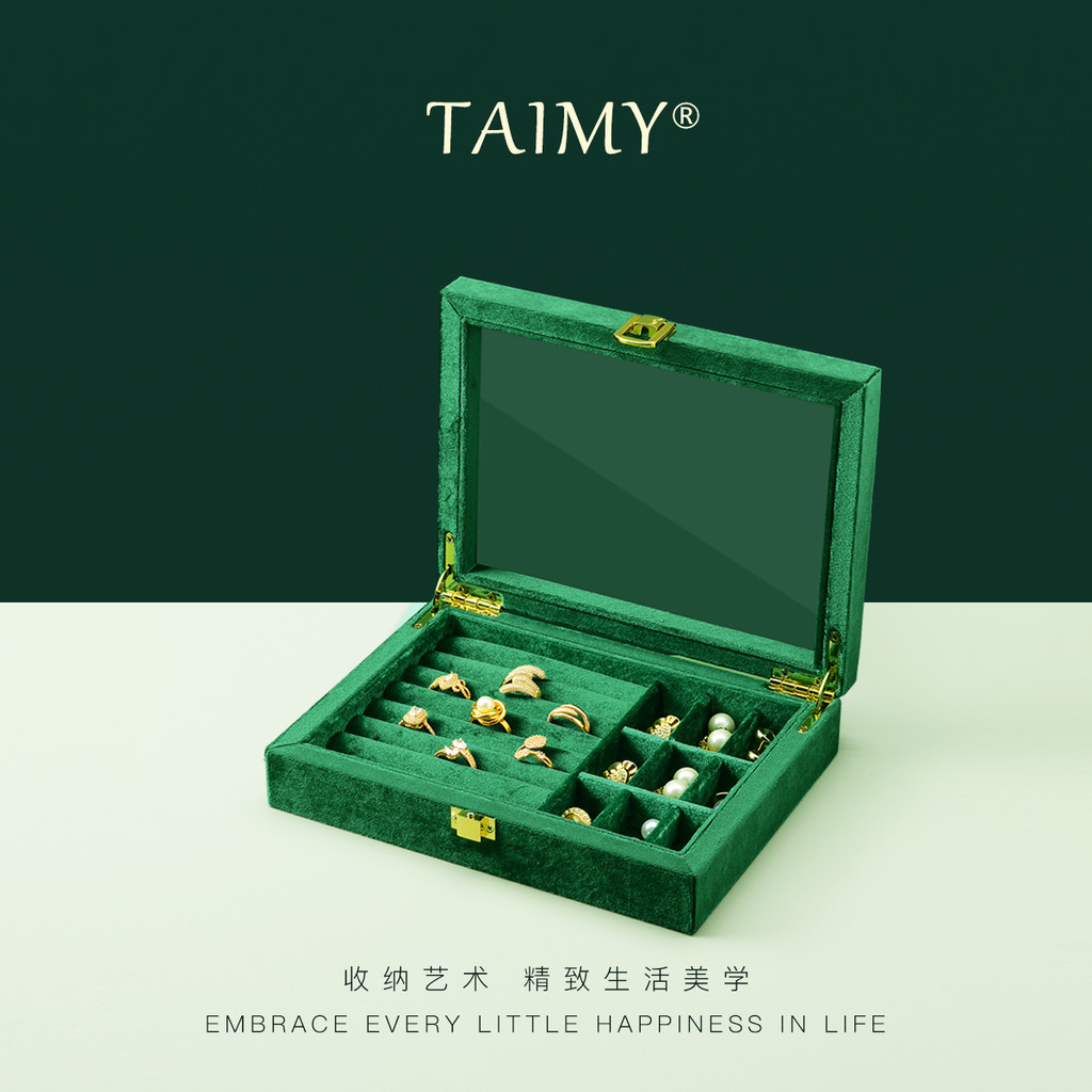 TAIMY Velvet Jewelry Box Acrylic Window Jewelry Case Ring Earring Necklace Storage Box Custom Logo J