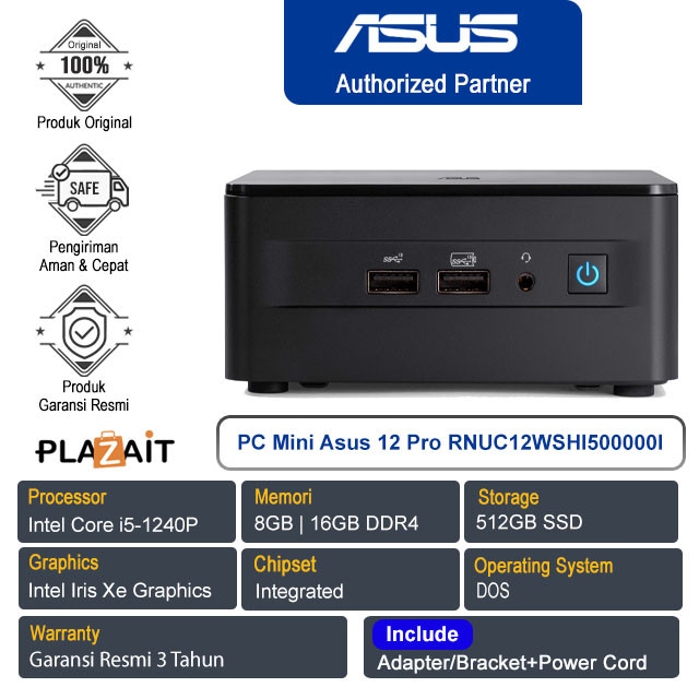 Asus PC Mini NUC 12 Pro RNUC12WSHI500000I /Intel Core i5-1240P/8GB|16GB/512GB SSD/Intel Iris Xe Grap