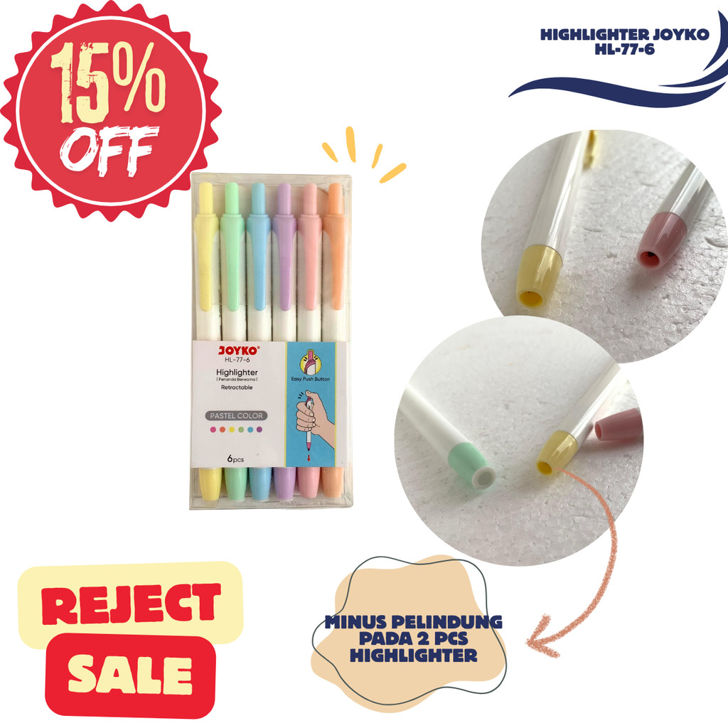 

REJECT SALE - Highlighter Joyko HL-77-6 Penanda Berwarna Warna Pastel Color