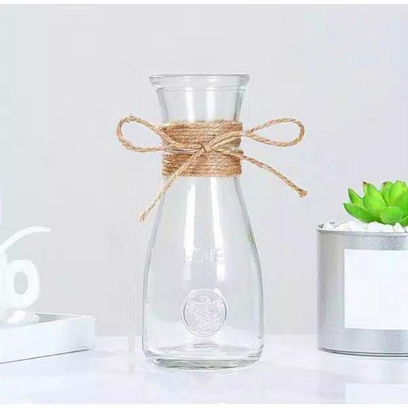 Vas bunga kaca bening minimalis aesthetic | Vas kaca bening tali rami estetik | Vas bunga ruangan ta