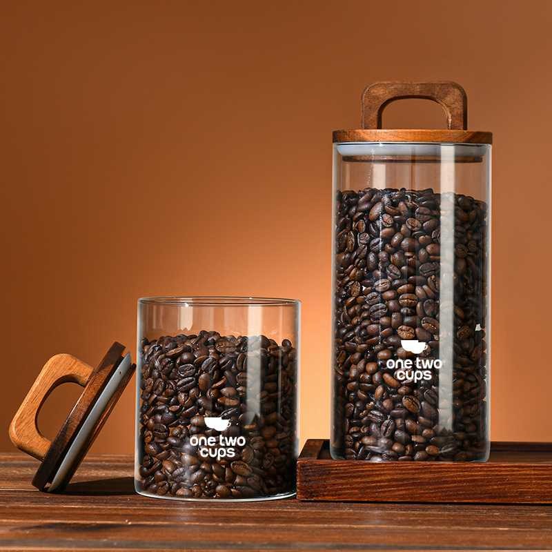 Toples Kaca Unik Tutup Kayu Wadah Susun Bundar Aesthetic / Tempat Penyimpanan Gula Teh Kopi Permen T