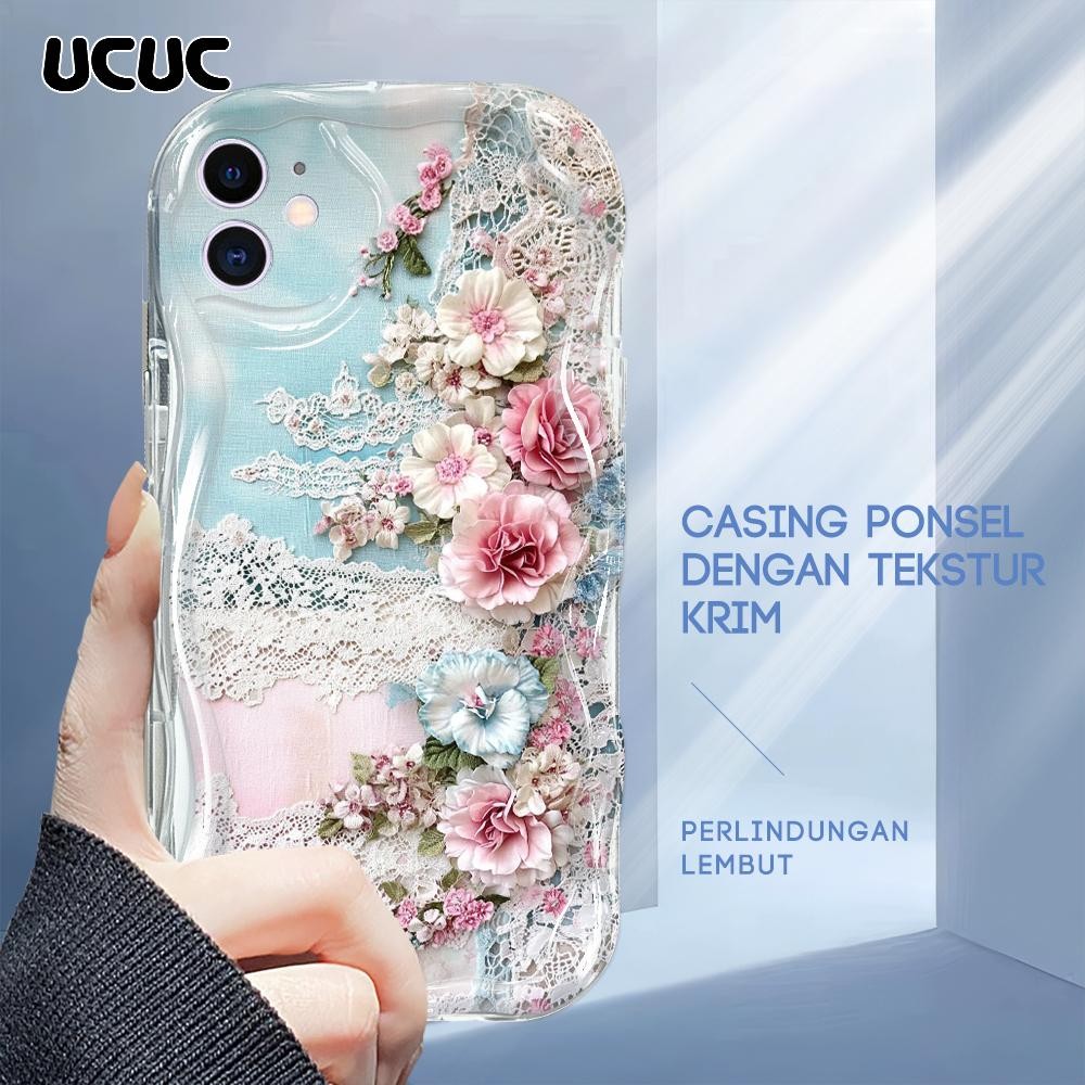 UCUC Compitable With iPhone 11 Cartoon Pattern Cream Texture Casing Wavy Edge Soft Silicone Cover Ph
