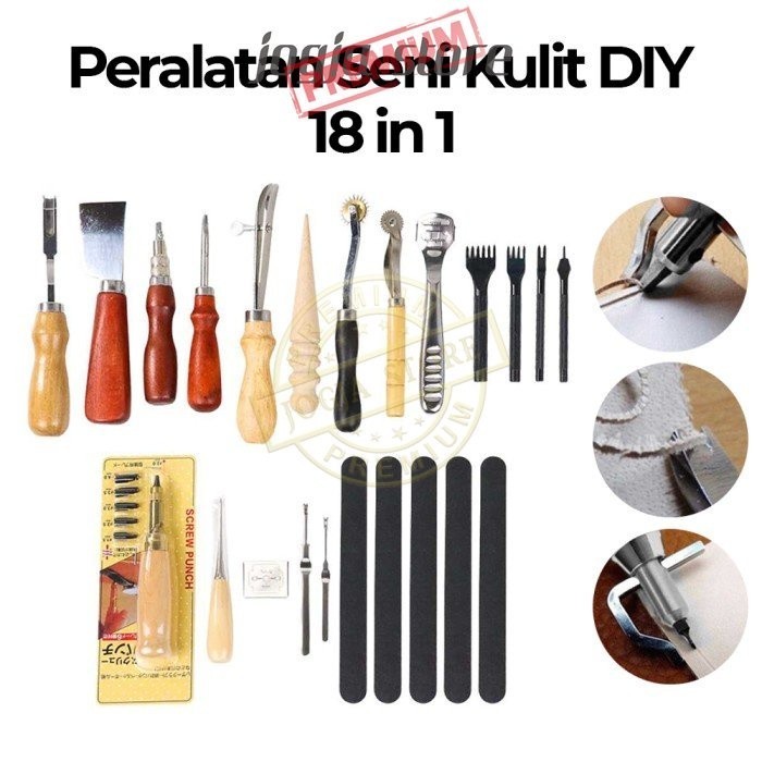 

Peralatan Seni DIY Jahit Kulit 18in1 Leather Craft Stitching Tool Set